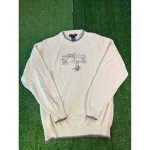 Pinnacle Mens Golf Sweater Cream Cable Knit Embroidered Graphic Crewneck MD